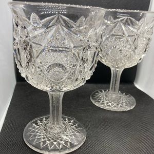 Early American Patterned Glass Goblets x2
